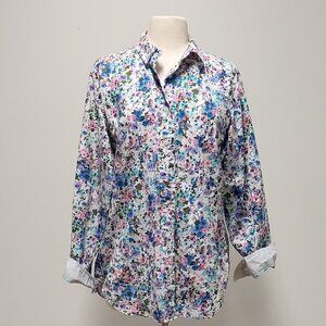 Liz Clairborne NY Floral Print Cotton Button-down, L/S Shirt Size: XL